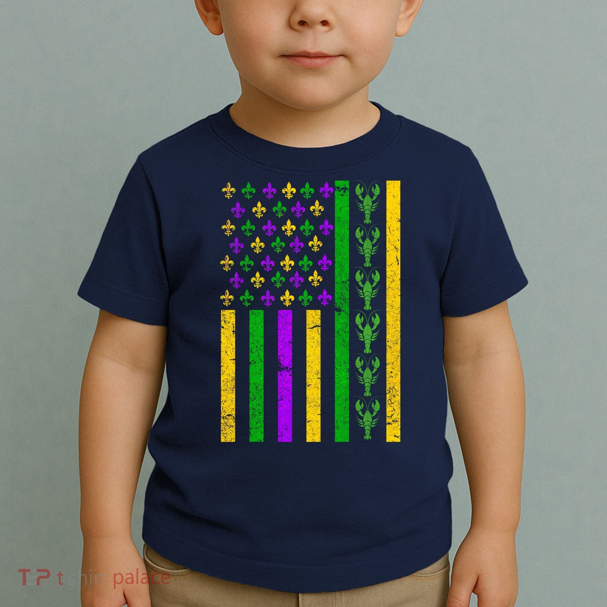 American Flag Mardi Gras Tshirt Mardi Gras Crawfish Toddler T-Shirt