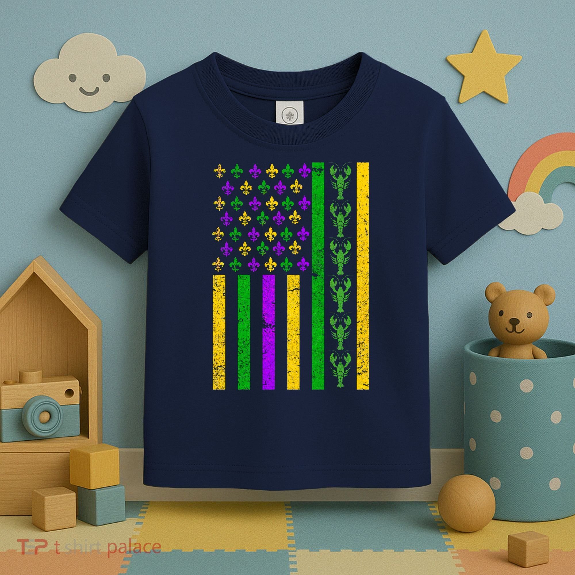 American Flag Mardi Gras Tshirt Mardi Gras Crawfish Toddler T-Shirt