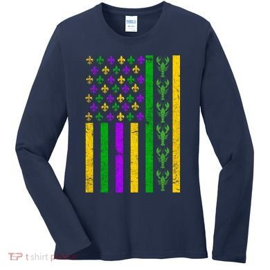 American Flag Mardi Gras Tshirt Mardi Gras Crawfish Women's Long Sleeve Shirt