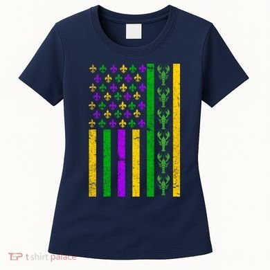 American Flag Mardi Gras Tshirt Mardi Gras Crawfish Women's T-Shirt