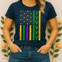 American Flag Mardi Gras Tshirt Mardi Gras Crawfish Women's T-Shirt thumb 2