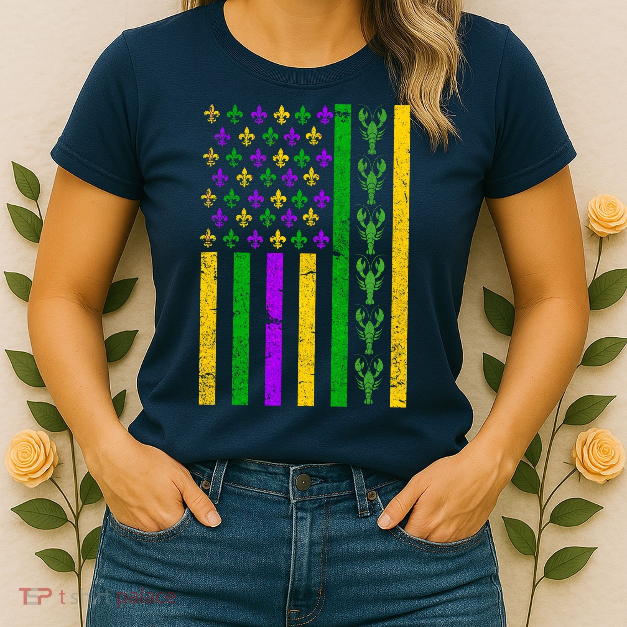 American Flag Mardi Gras Tshirt Mardi Gras Crawfish Women's T-Shirt