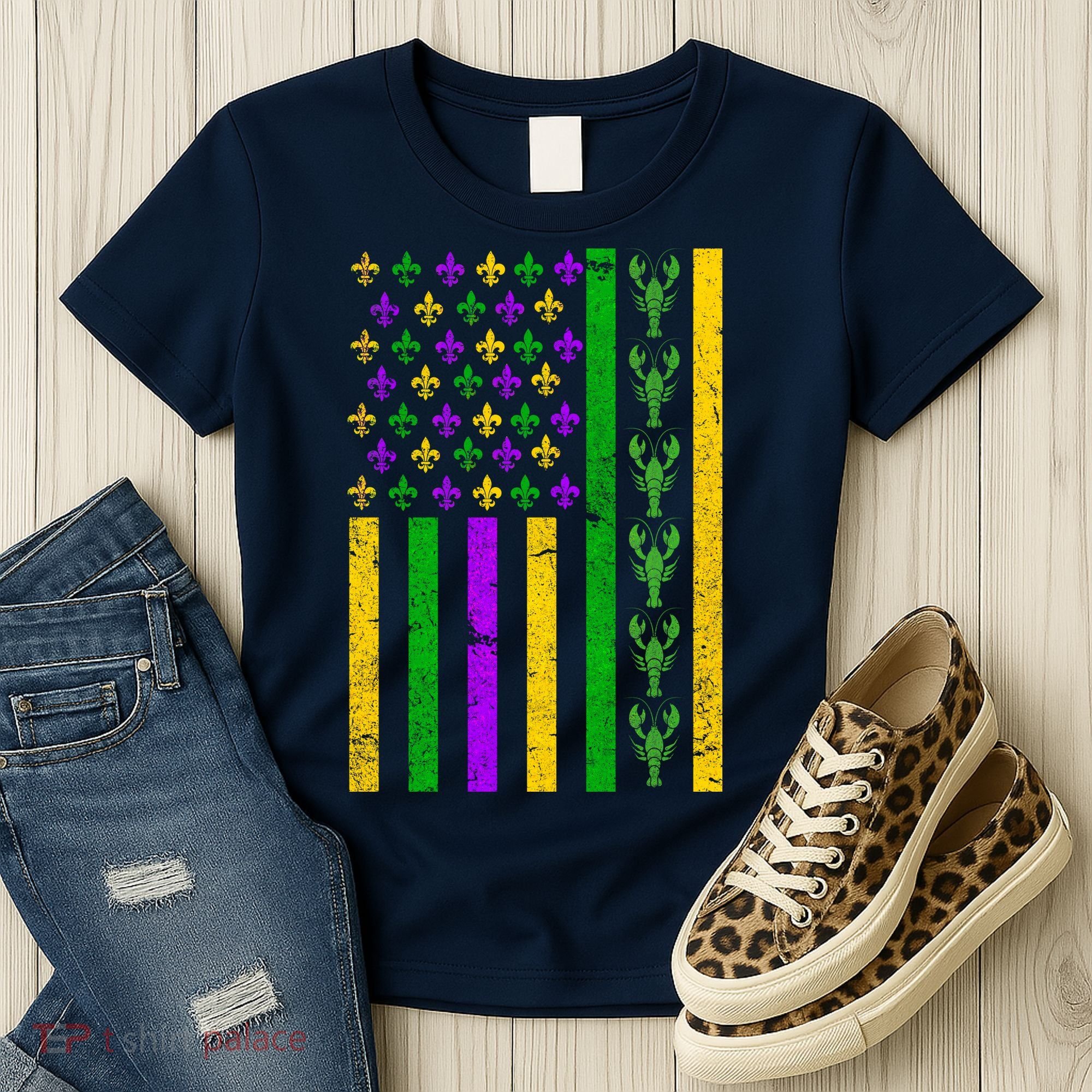 American Flag Mardi Gras Tshirt Mardi Gras Crawfish Women's T-Shirt