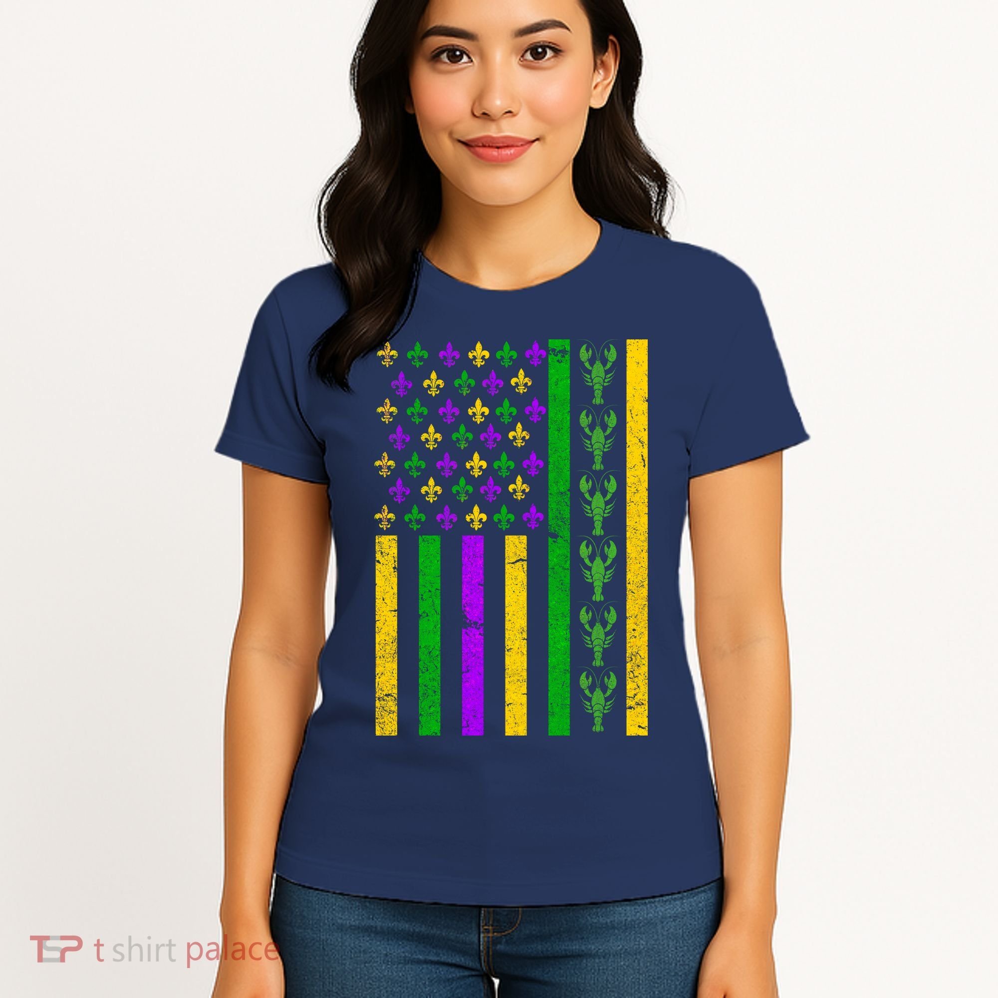 American Flag Mardi Gras Tshirt Mardi Gras Crawfish Women's T-Shirt
