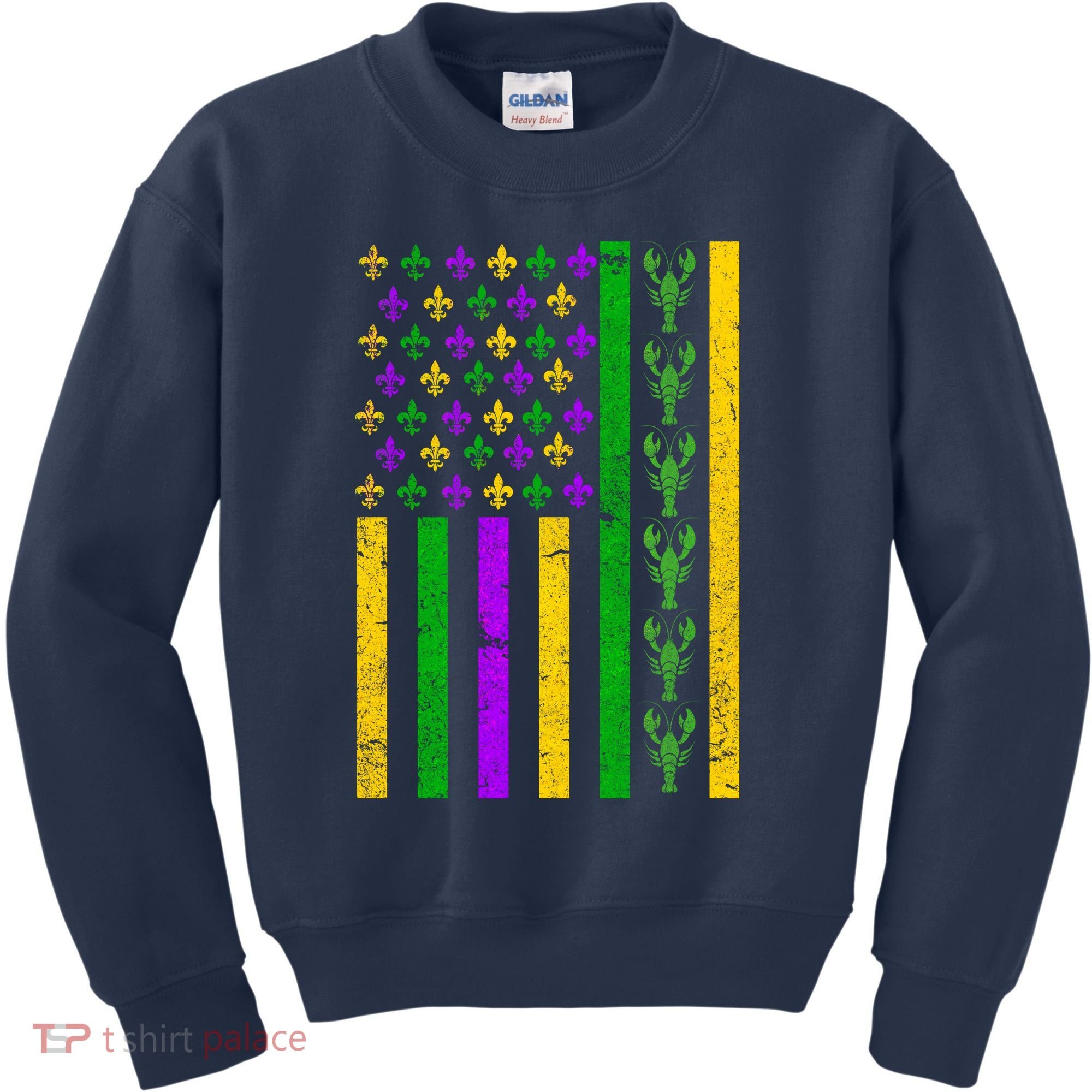 American Flag Mardi Gras Tshirt Mardi Gras Crawfish Kids Sweatshirt