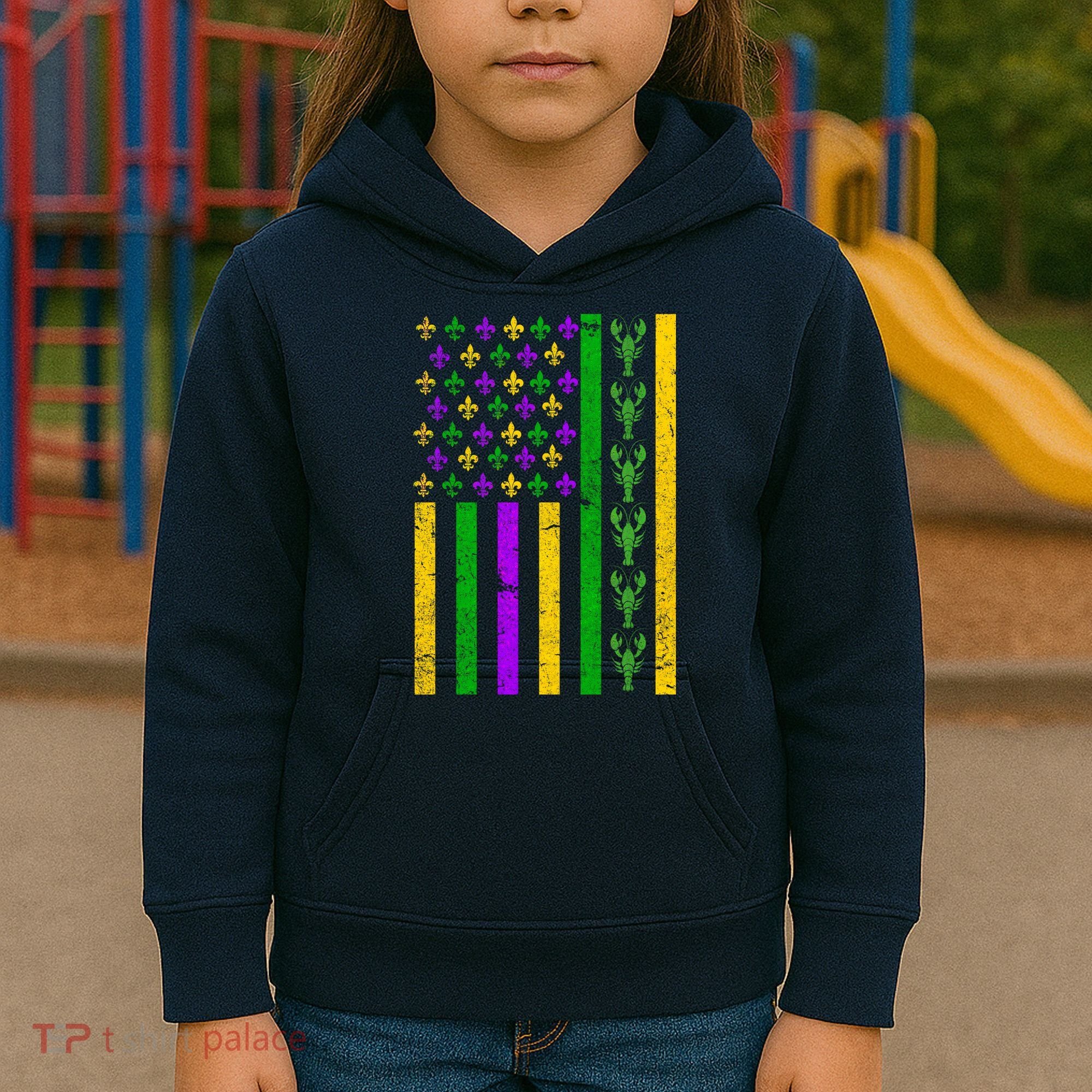 American Flag Mardi Gras Tshirt Mardi Gras Crawfish Kids Hoodie