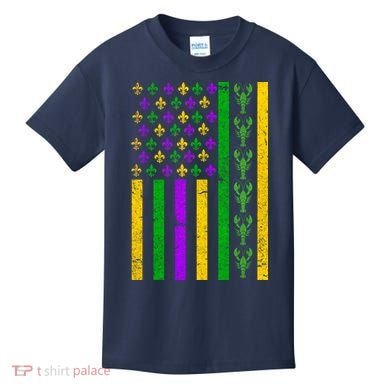 American Flag Mardi Gras Tshirt Mardi Gras Crawfish Kids T-Shirt