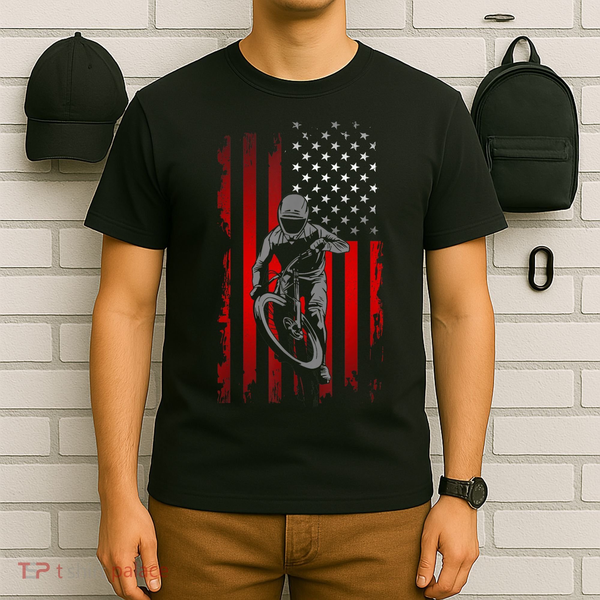 American Flag MTB Mountain Bike T-Shirt