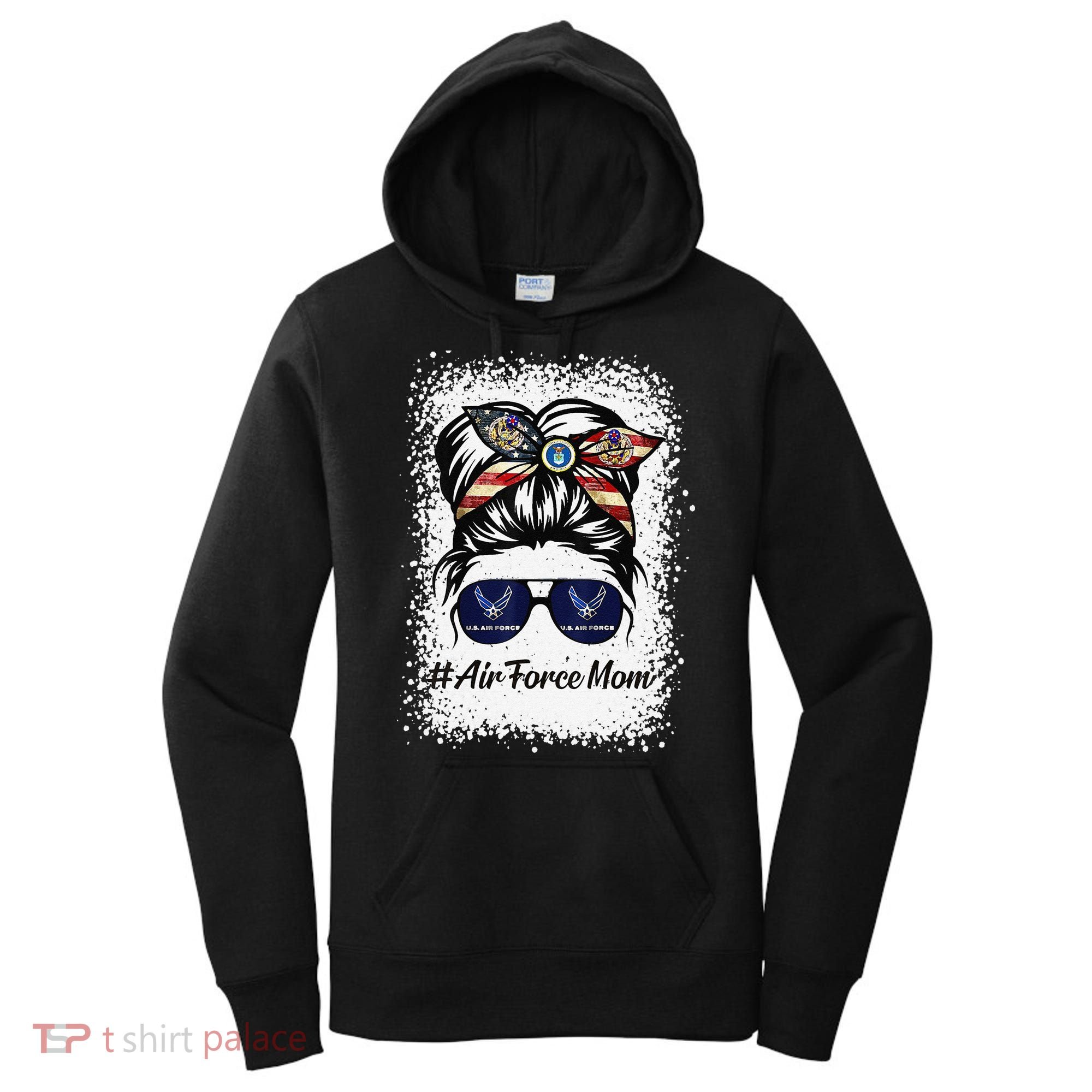 Air Force Mom Messy Bun Sunglasses Military Mom Mother's Day Cute Women's Hoodie
