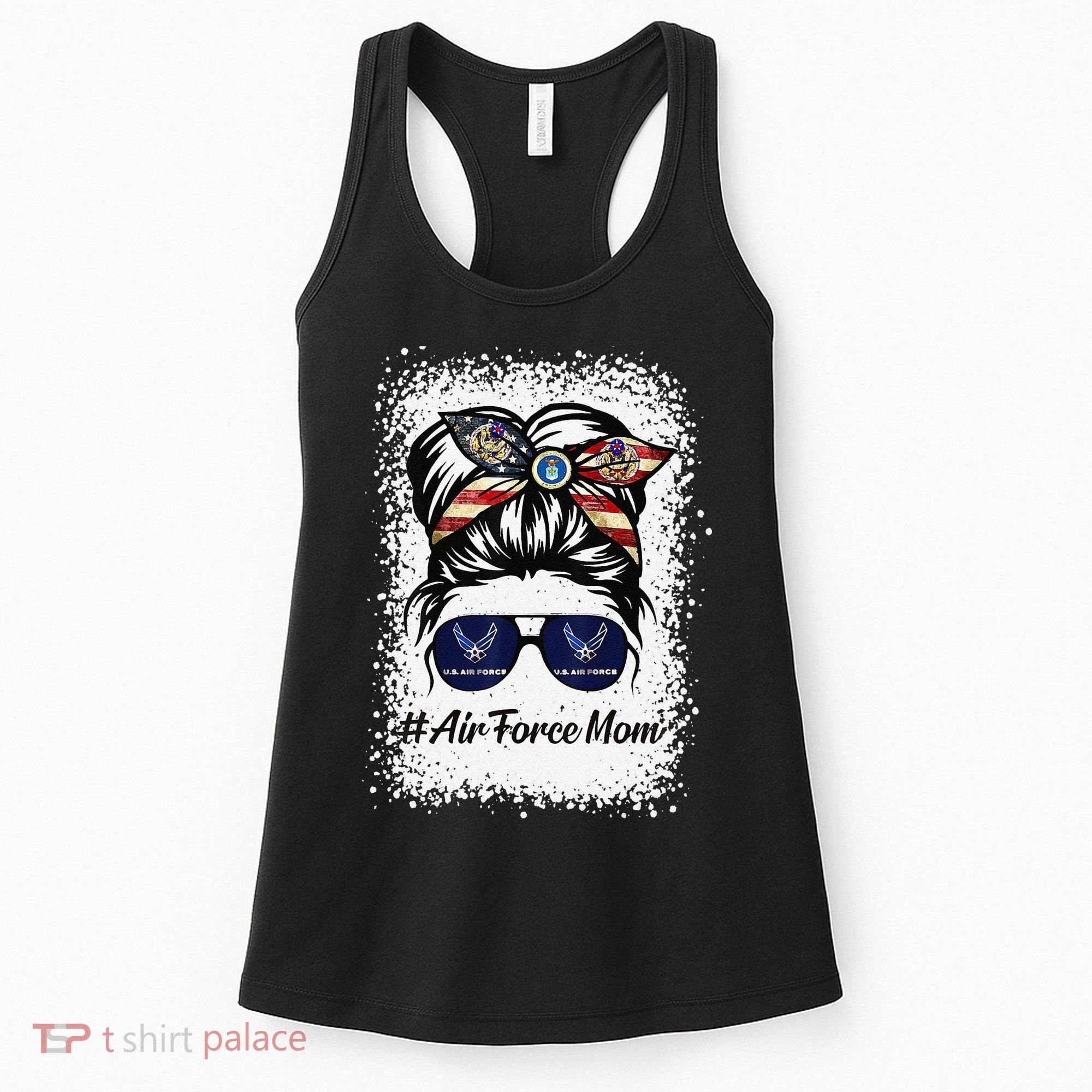 Air Force Mom Messy Bun Sunglasses Military Mom Mother's Day Cute Women's Tank Top