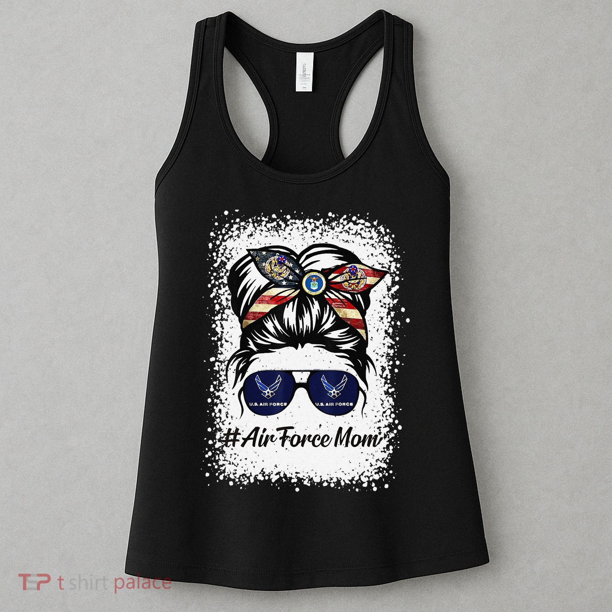 Air Force Mom Messy Bun Sunglasses Military Mom Mother's Day Cute Women's Tank Top