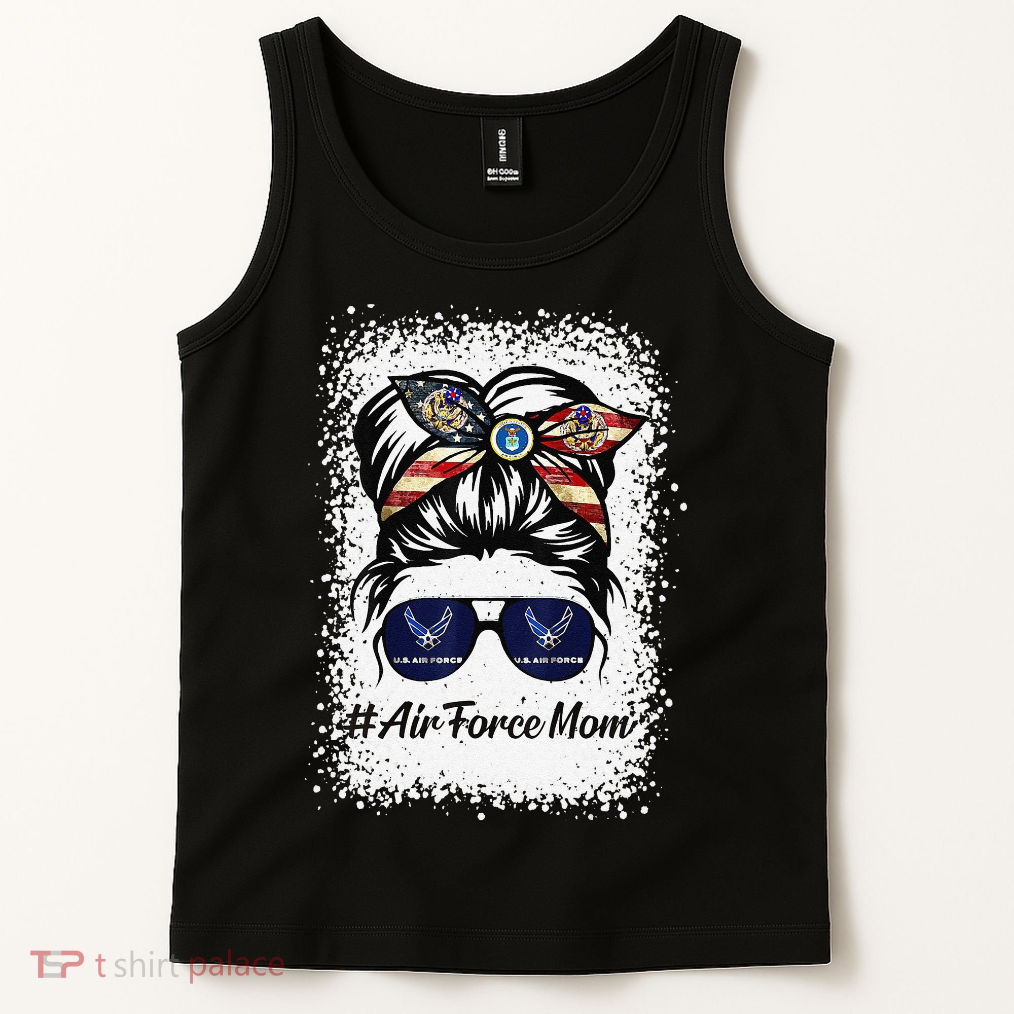 Air Force Mom Messy Bun Sunglasses Military Mom Mother's Day Cute Tank Top
