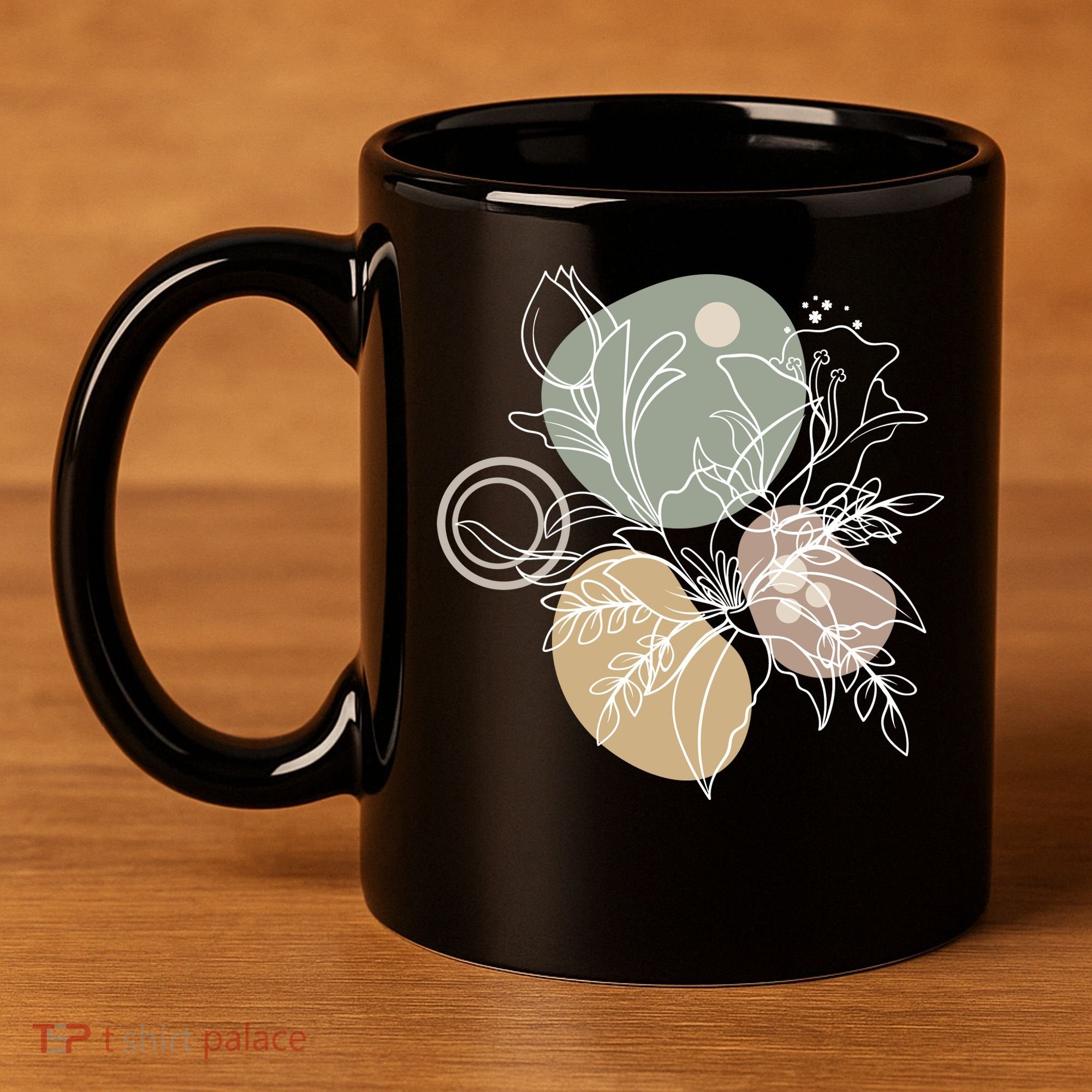 Abstract Floral Modern Botanical 11oz C Handle Ceramic Mug