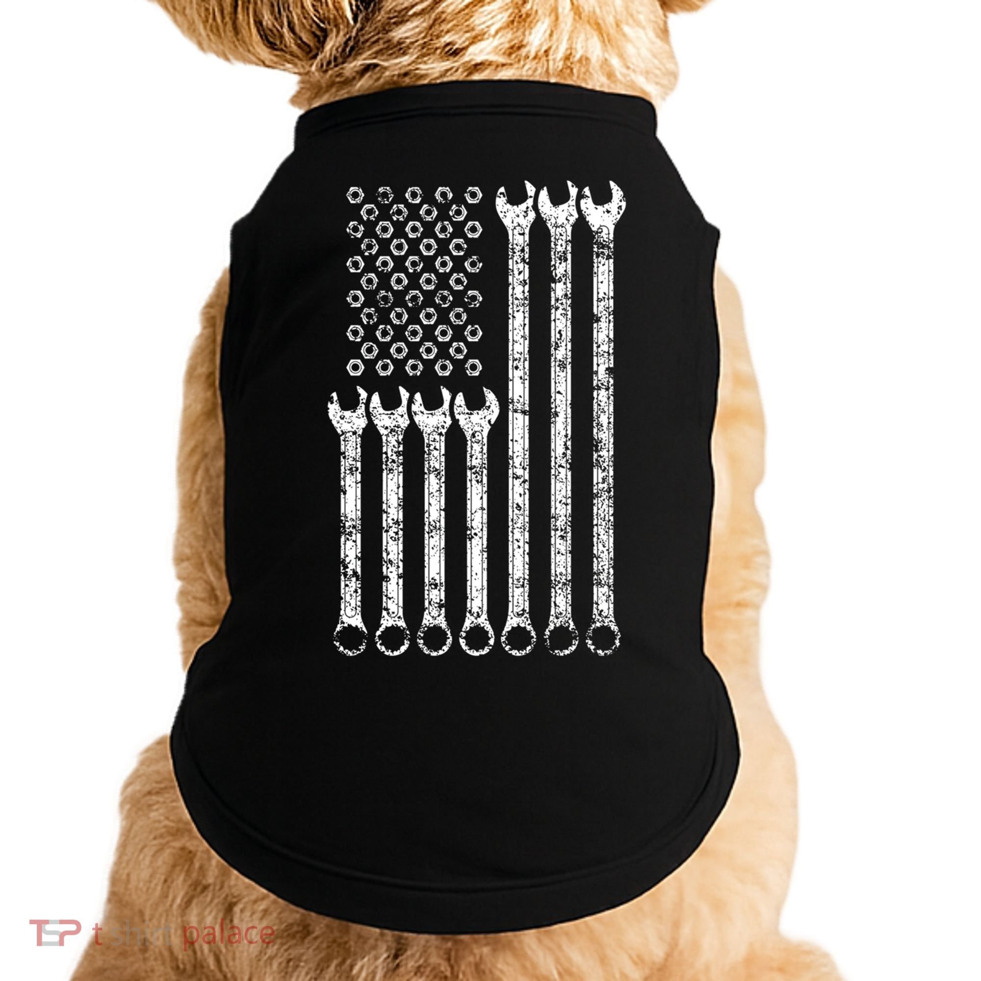 American Flag Mechanic Wrench Gift Mens Womens Doggie Tank