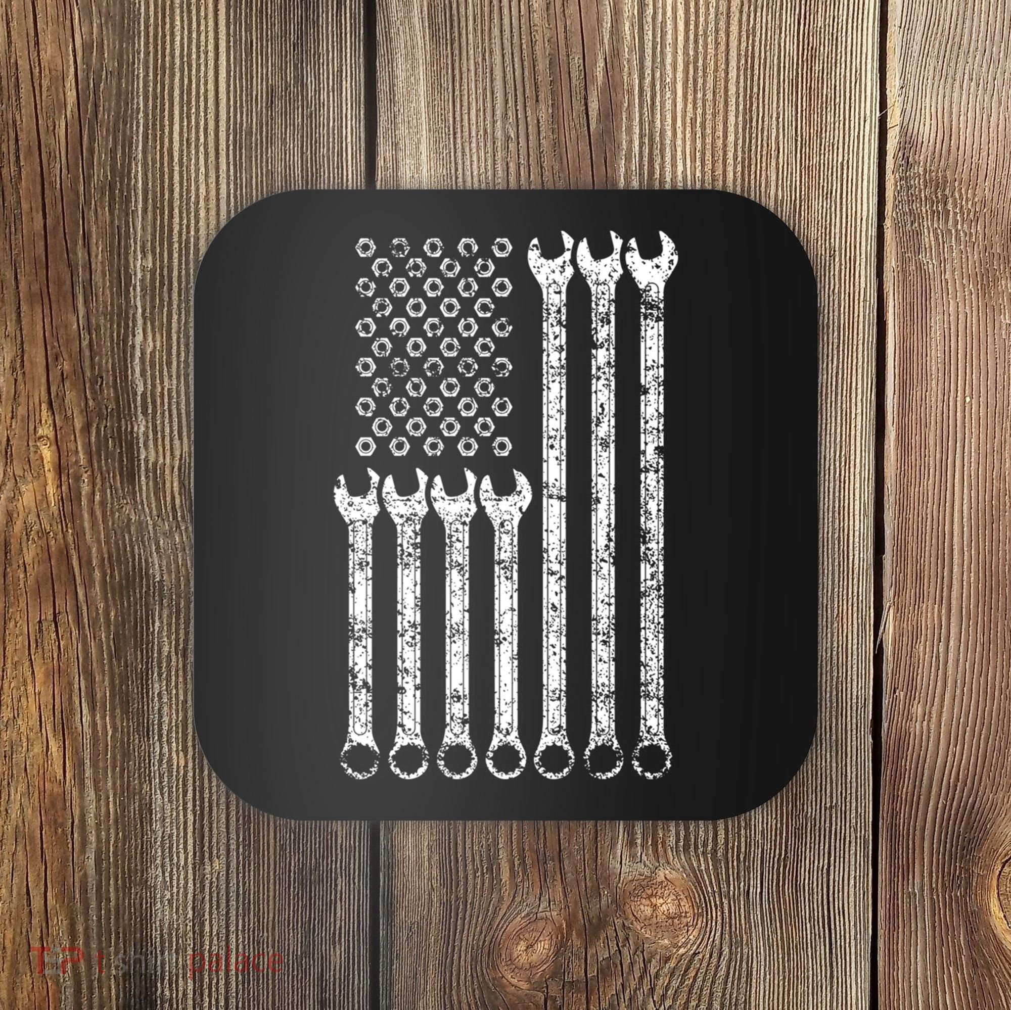 American Flag Mechanic Wrench Gift Mens Womens Coaster