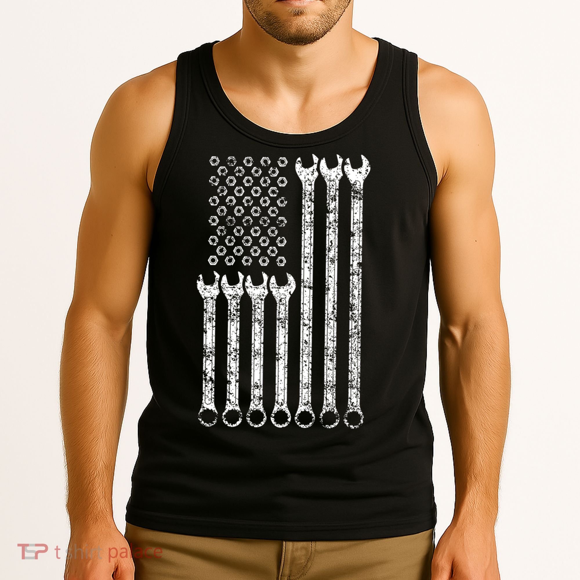 American Flag Mechanic Wrench Gift Mens Womens Tank Top