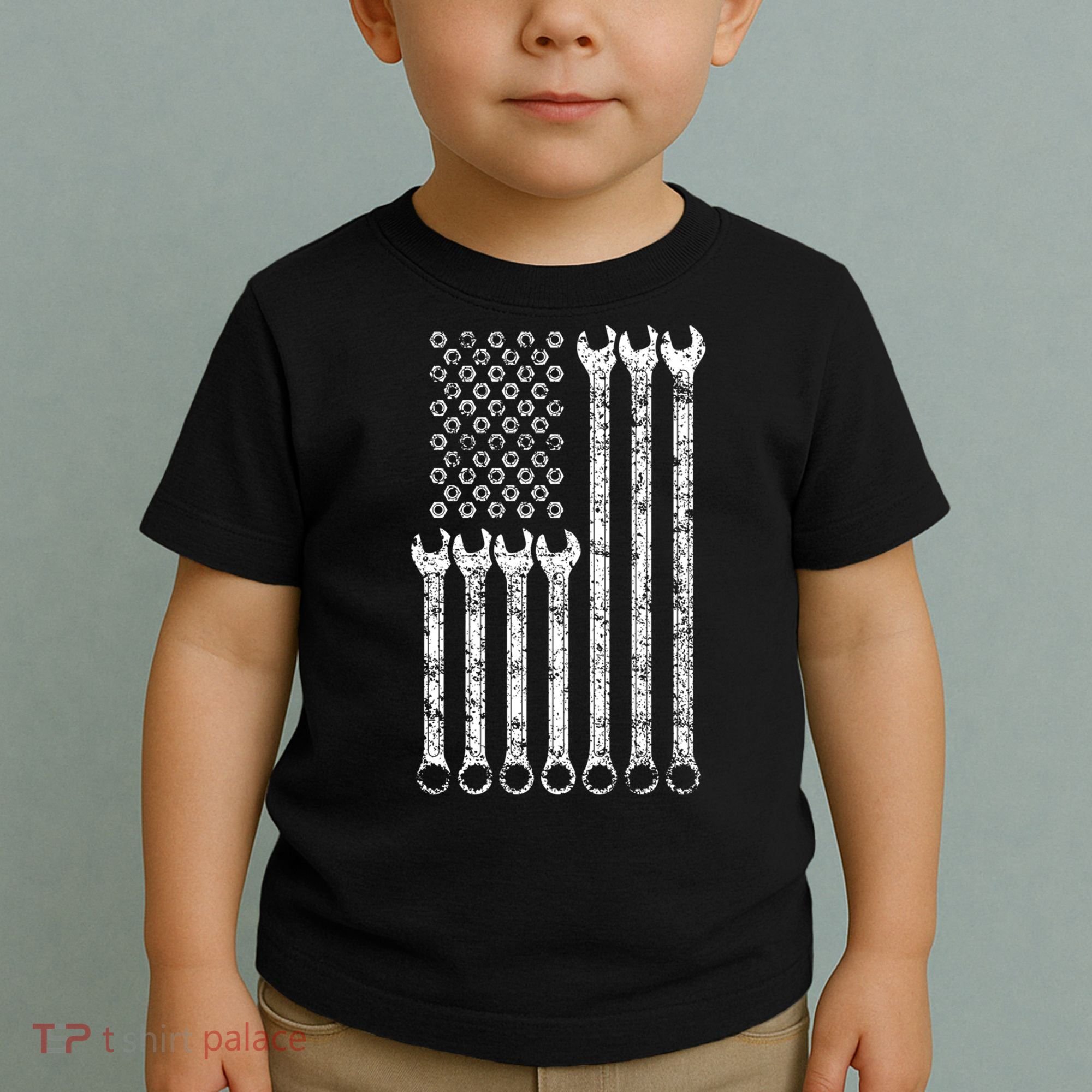 American Flag Mechanic Wrench Gift Mens Womens Toddler T-Shirt