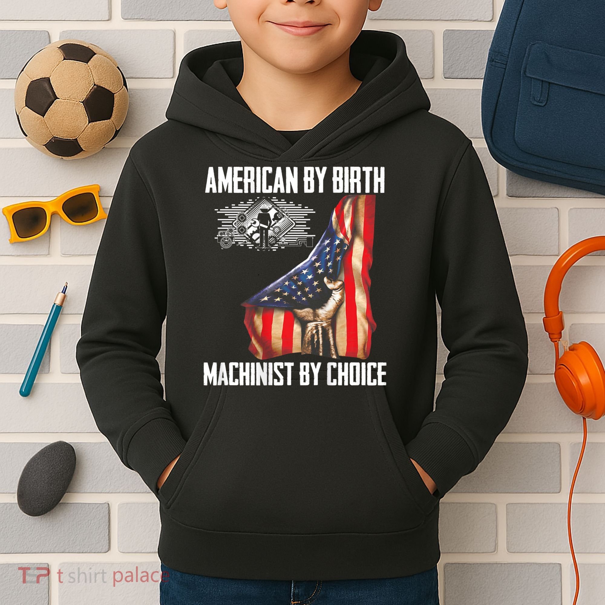 American Flag Machinist By Choice Funny For Machinist Kids Hoodie