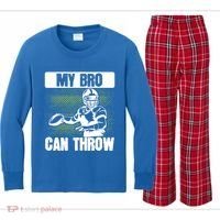 American Football My Bro Can Throw Quarterback Gift Kids Long Sleeve Plaid Pajama Set thumb 0