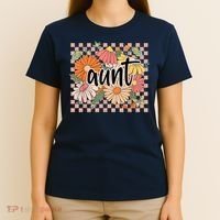 Aunt Floral Mother'S Day Wildflower Girl Checkered T-Shirt thumb 4