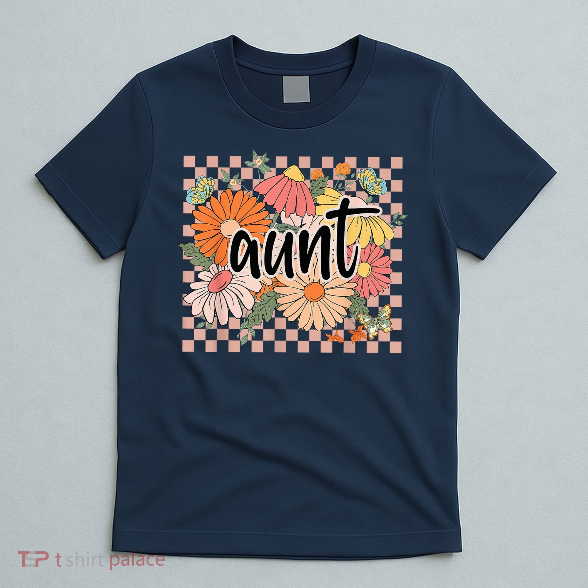 Aunt Floral Mother'S Day Wildflower Girl Checkered T-Shirt