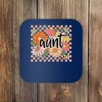Aunt Floral Mother'S Day Wildflower Girl Checkered Coaster thumb 0