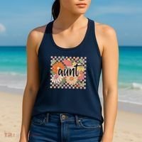 Aunt Floral Mother'S Day Wildflower Girl Checkered Women's Tank Top thumb 2