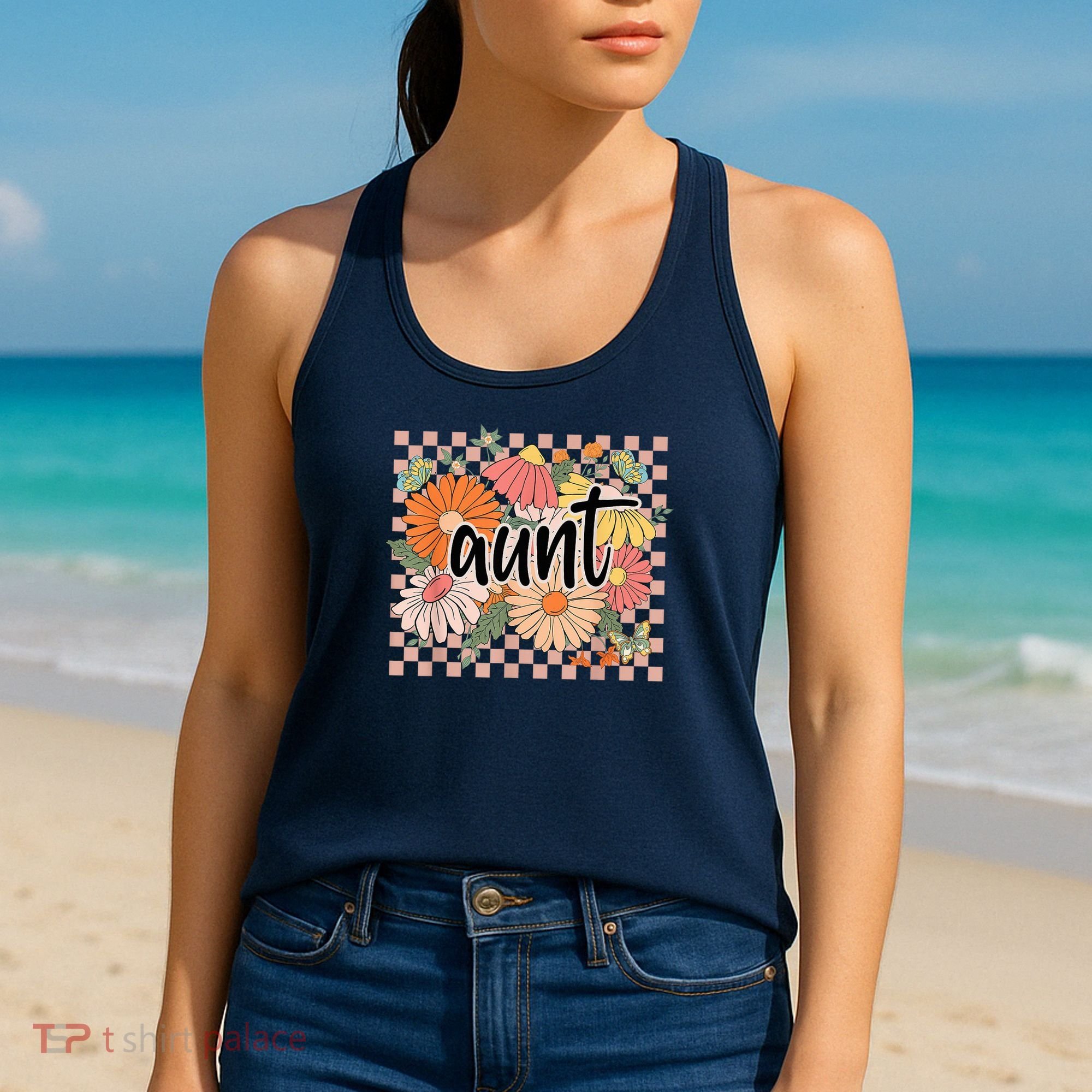 Aunt Floral Mother'S Day Wildflower Girl Checkered Women's Tank Top