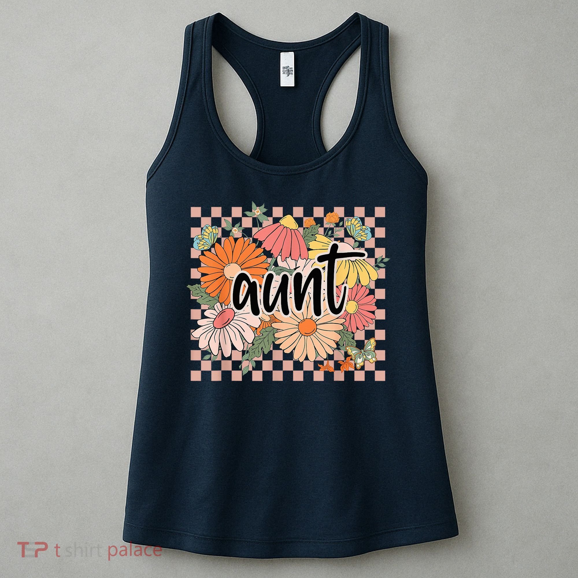 Aunt Floral Mother'S Day Wildflower Girl Checkered Women's Tank Top