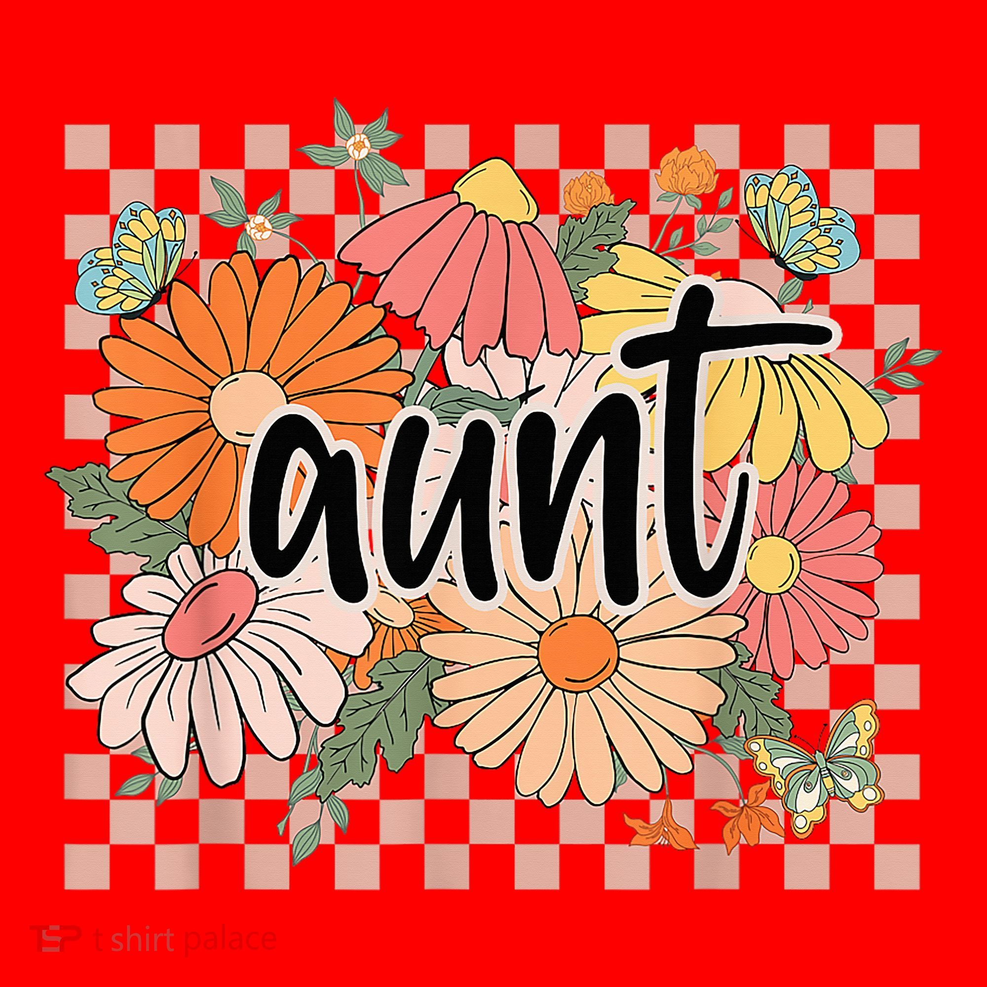 Aunt Floral Mother'S Day Wildflower Girl Checkered Santa Hat