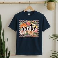 Auntie Floral Mother'S Day Wildflower Girl Checkered T-Shirt thumb 2