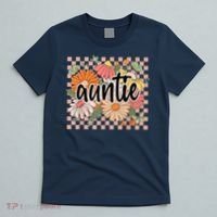 Auntie Floral Mother'S Day Wildflower Girl Checkered T-Shirt thumb 5