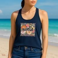 Auntie Floral Mother'S Day Wildflower Girl Checkered Women's Tank Top thumb 2