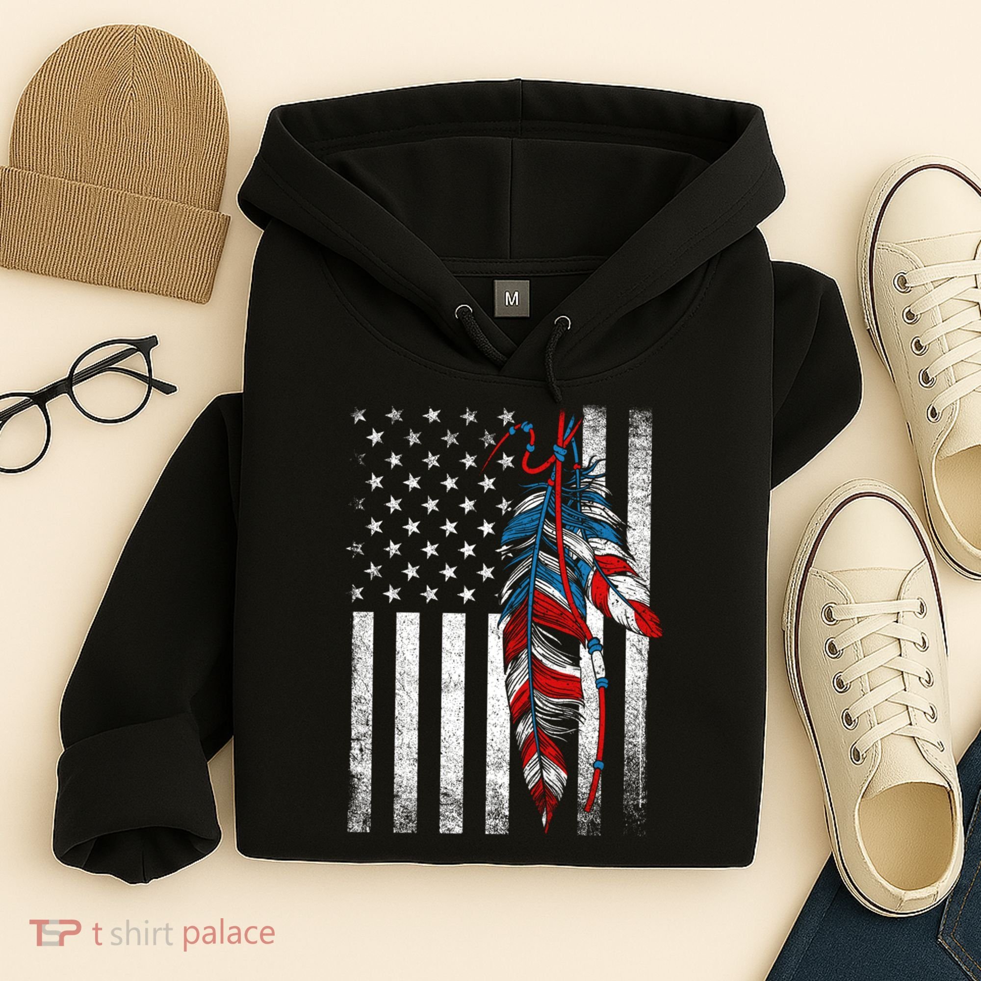 American Flag - Native Feather Month Indigenous Funny Gift Hoodie