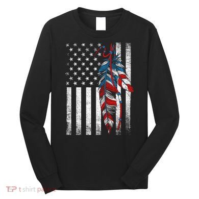 American Flag - Native Feather Month Indigenous Funny Gift Long Sleeve Shirt