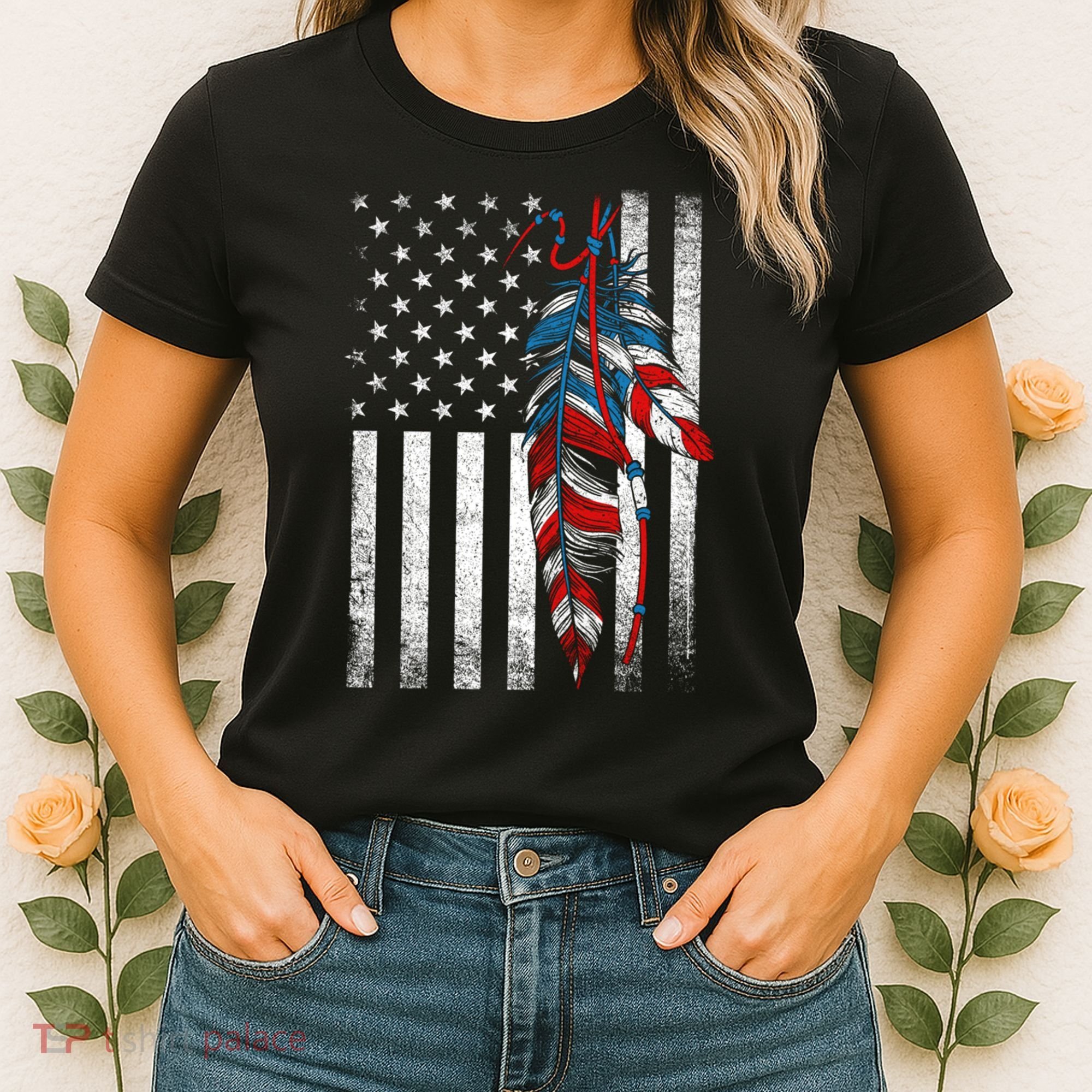 American Flag - Native Feather Month Indigenous Funny Gift Women's T-Shirt