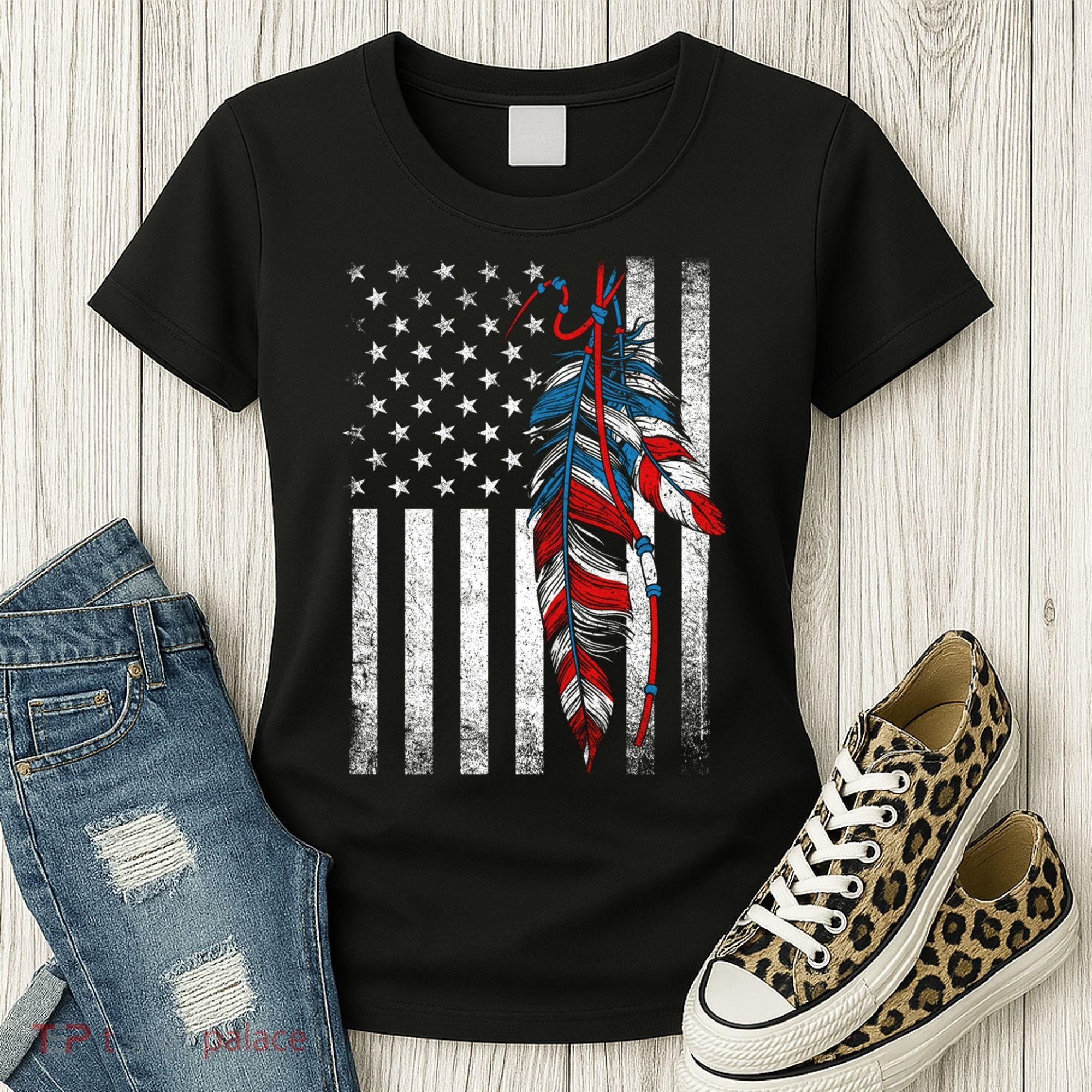 American Flag - Native Feather Month Indigenous Funny Gift Women's T-Shirt