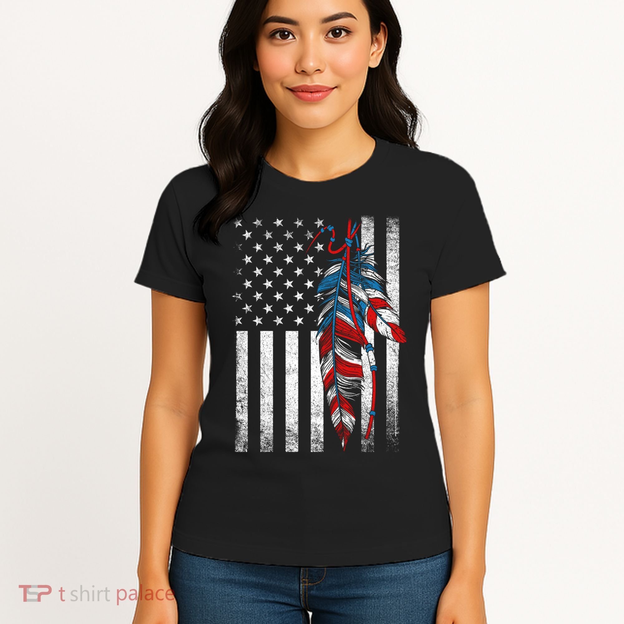 American Flag - Native Feather Month Indigenous Funny Gift Women's T-Shirt