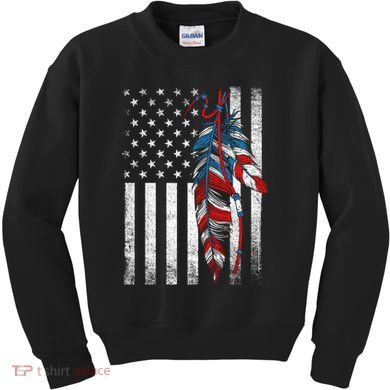 American Flag - Native Feather Month Indigenous Funny Gift Kids Sweatshirt