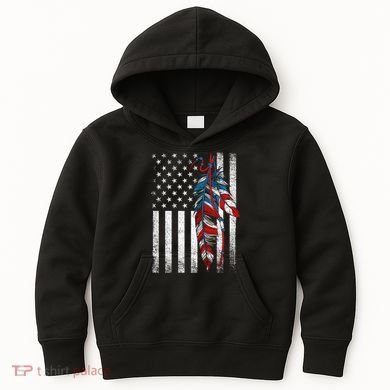American Flag - Native Feather Month Indigenous Funny Gift Kids Hoodie