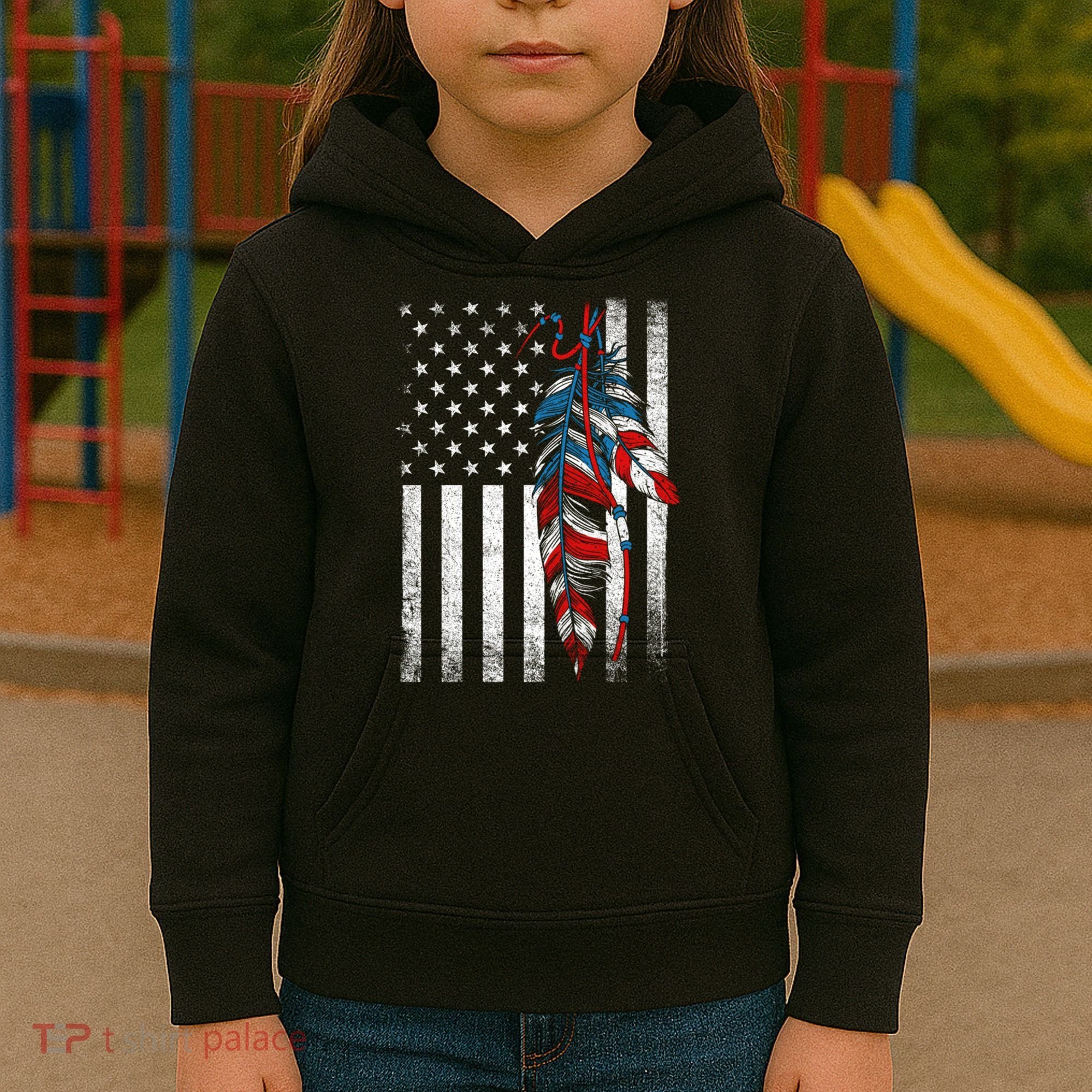 American Flag - Native Feather Month Indigenous Funny Gift Kids Hoodie
