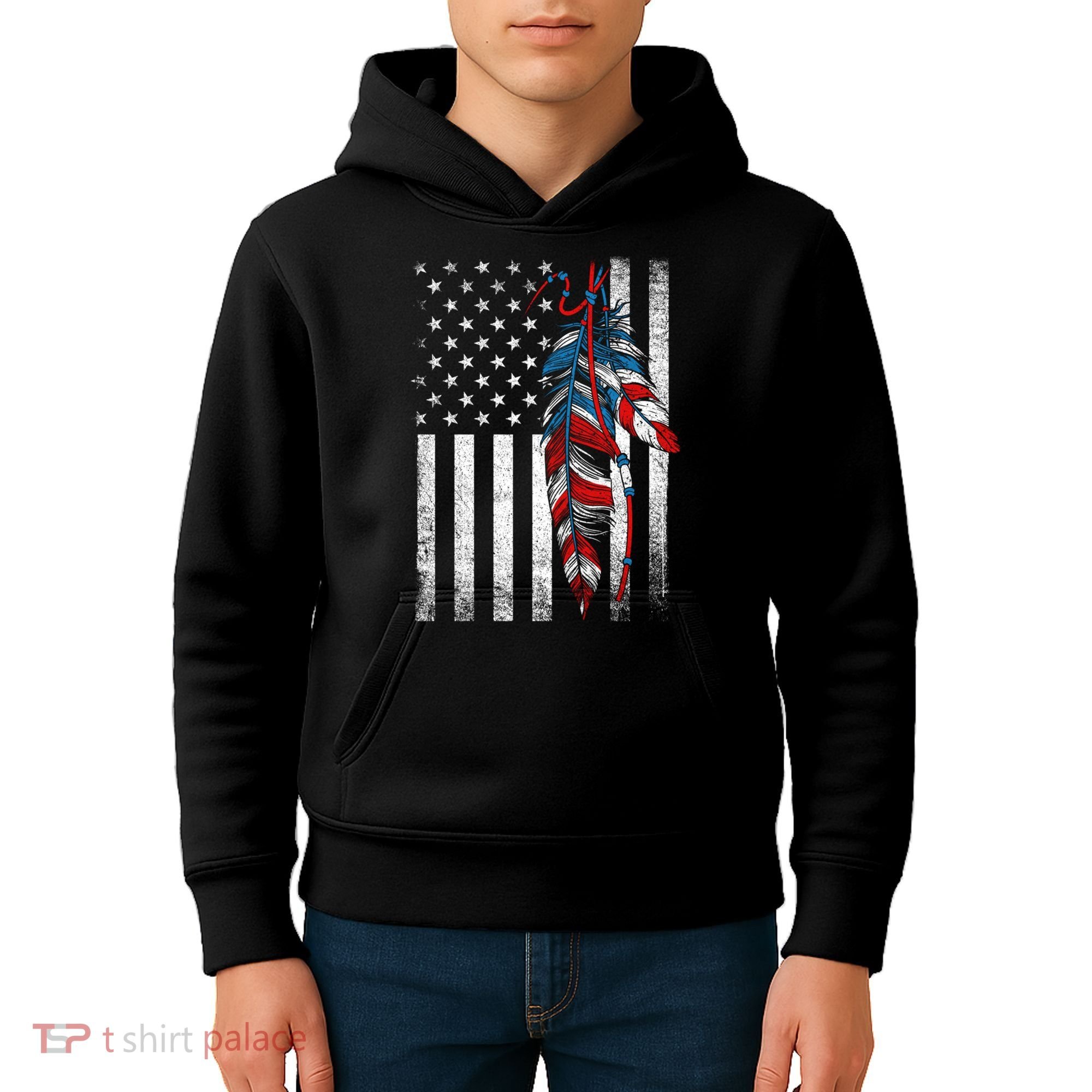 American Flag - Native Feather Month Indigenous Funny Gift Kids Hoodie