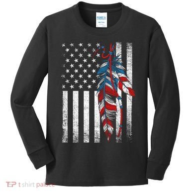 American Flag - Native Feather Month Indigenous Funny Gift Kids Long Sleeve Shirt