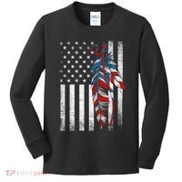 American Flag - Native Feather Month Indigenous Funny Gift Kids Long Sleeve Shirt thumb 0