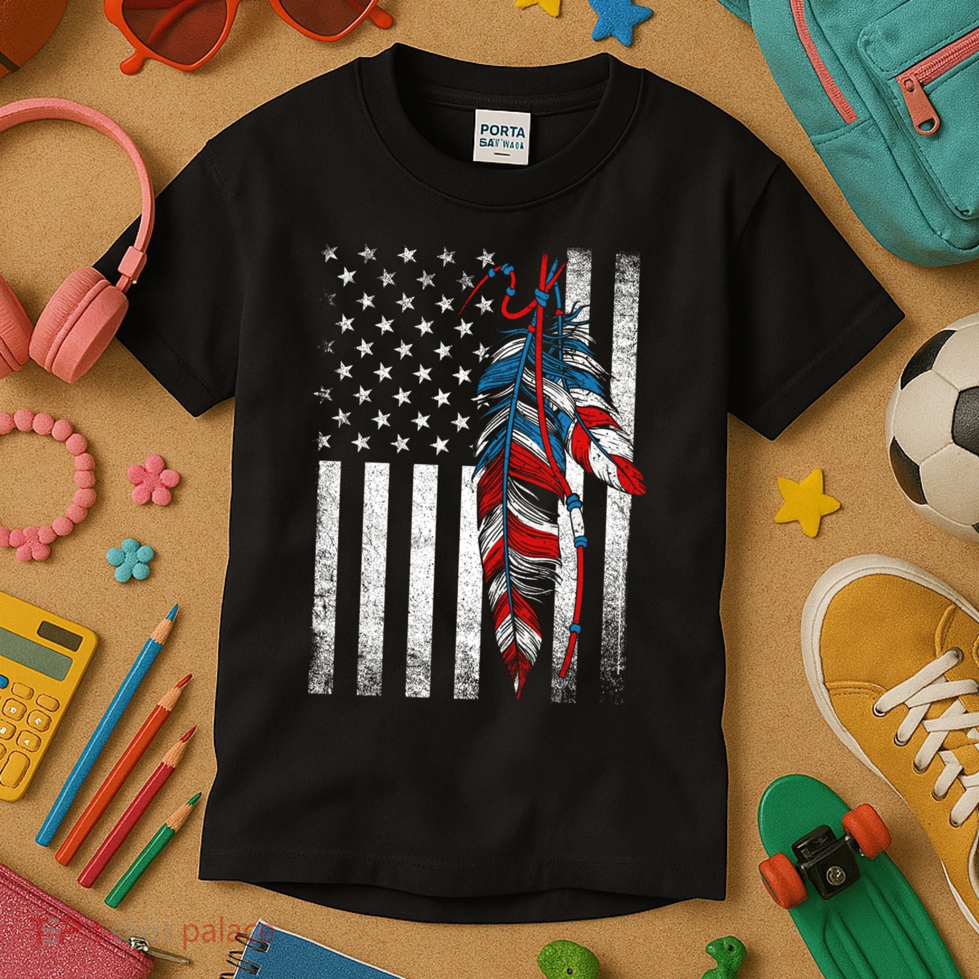American Flag - Native Feather Month Indigenous Funny Gift Kids T-Shirt