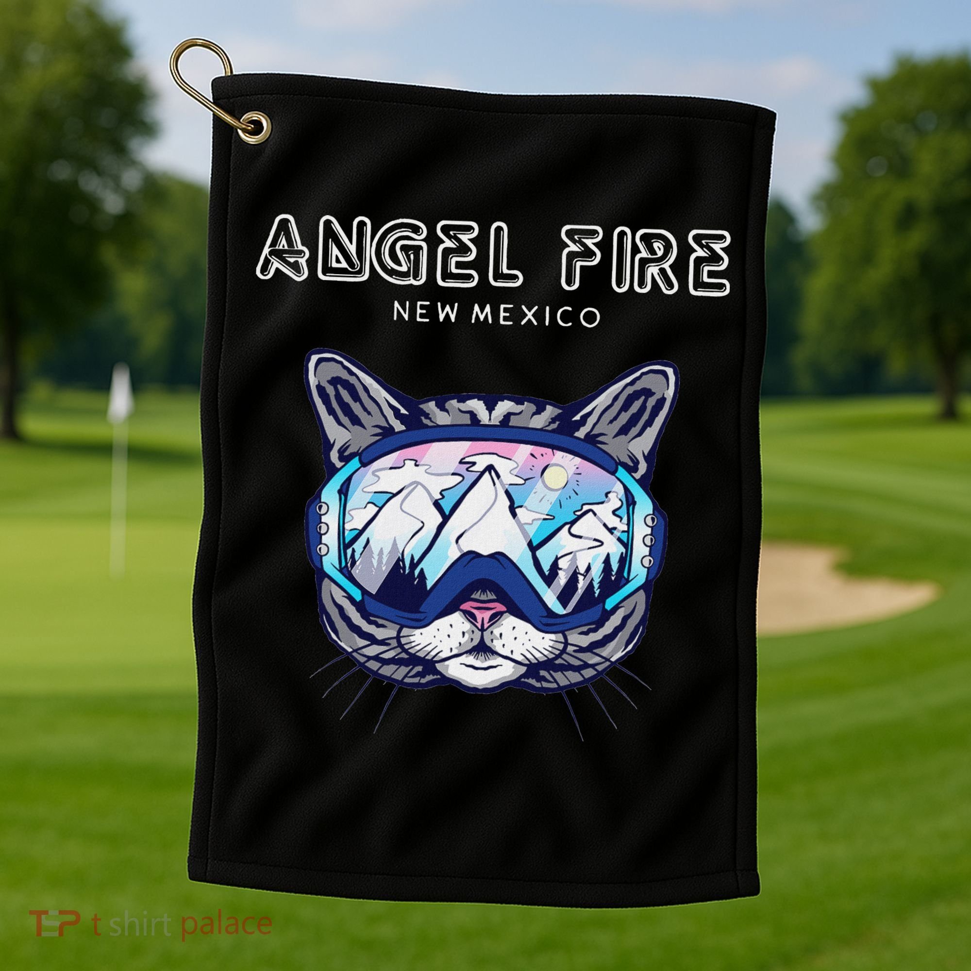 Angel Fire New Mexico Funny Cat Ski Googles Golf Towel