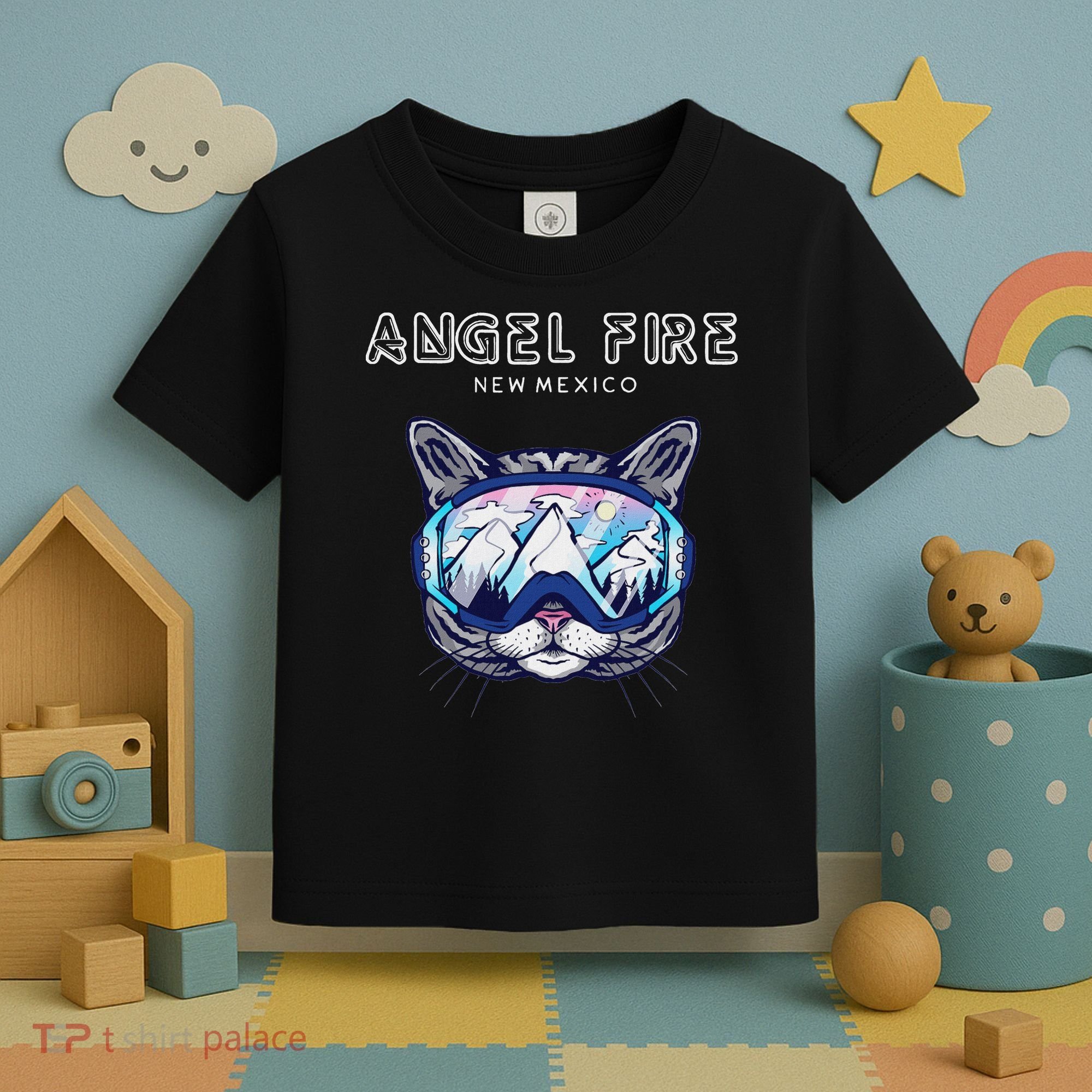 Angel Fire New Mexico Funny Cat Ski Googles Toddler T-Shirt