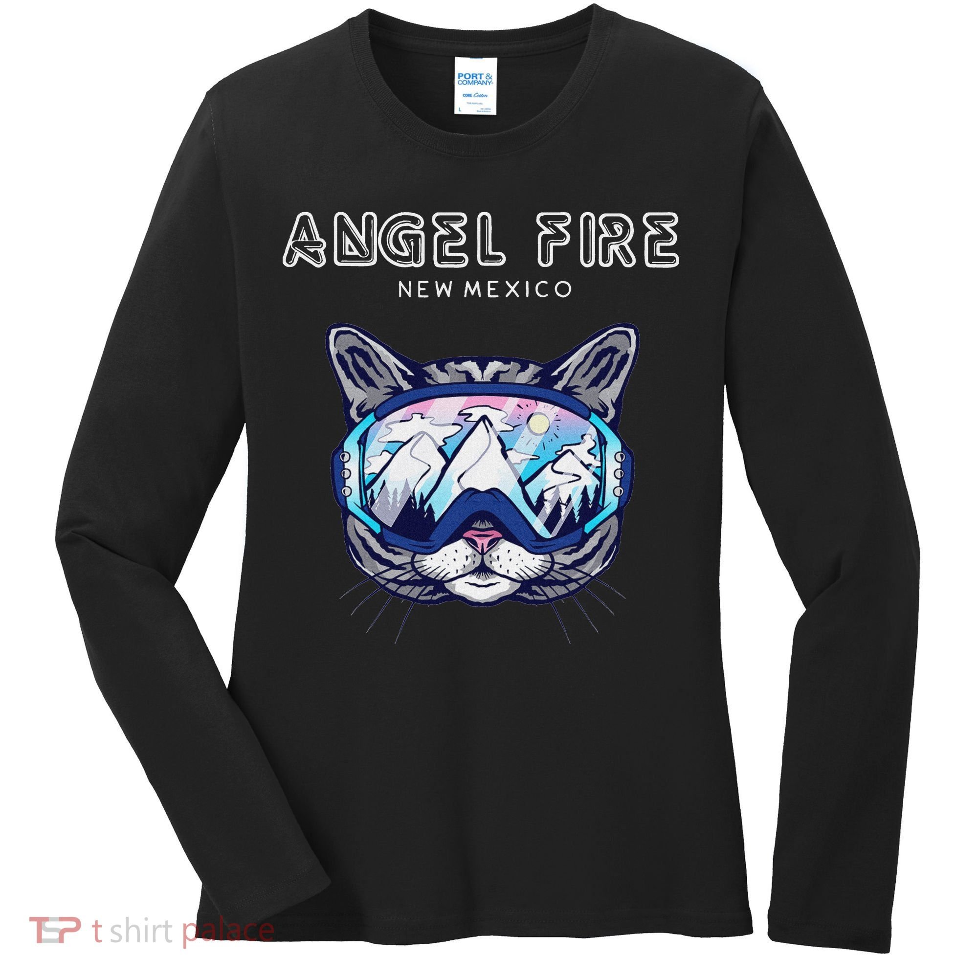 Angel Fire New Mexico Funny Cat Ski Googles Women's Long Sleeve Shirt