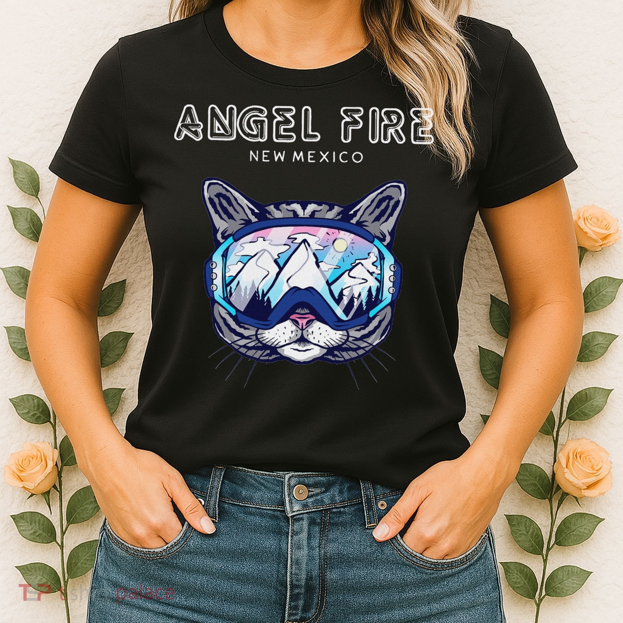 Angel Fire New Mexico Funny Cat Ski Googles Women's T-Shirt