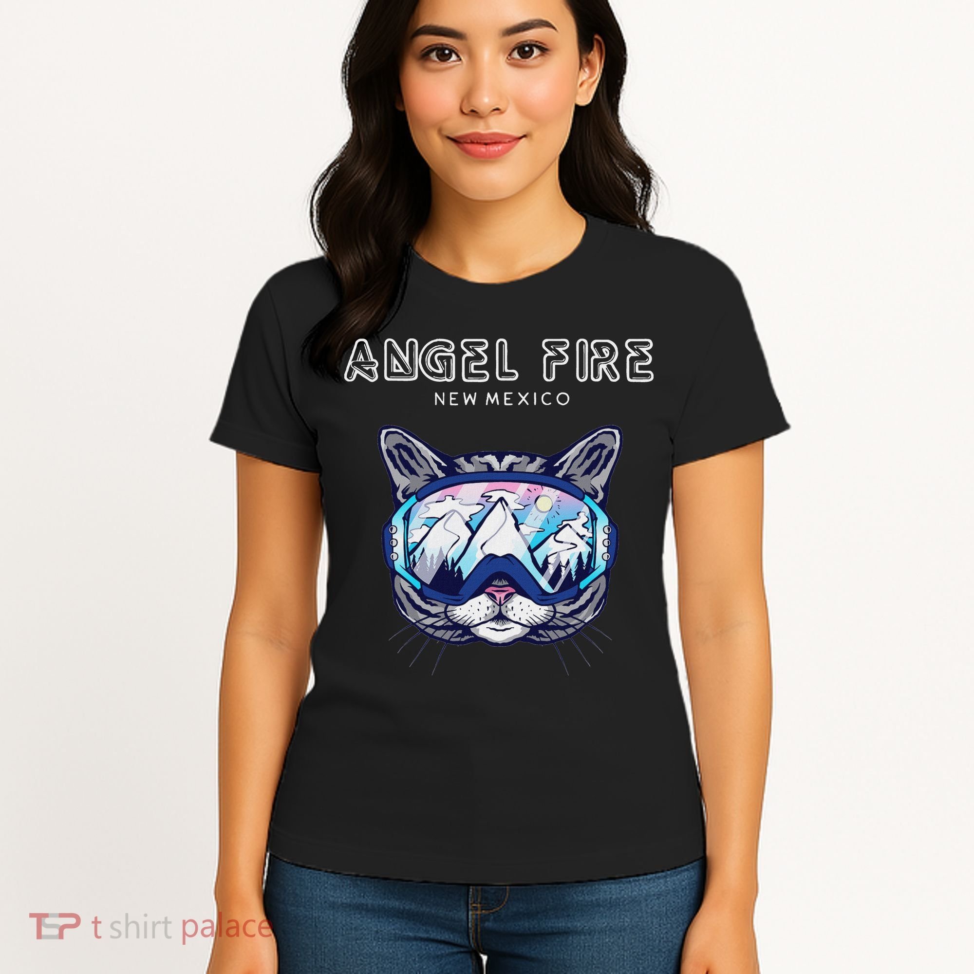 Angel Fire New Mexico Funny Cat Ski Googles Women's T-Shirt